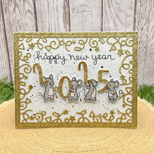 Party Mice 2025 Handmade New Year Card