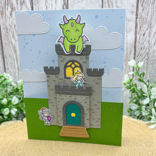 Princess & Dragon Castle Handmade Birthday Card