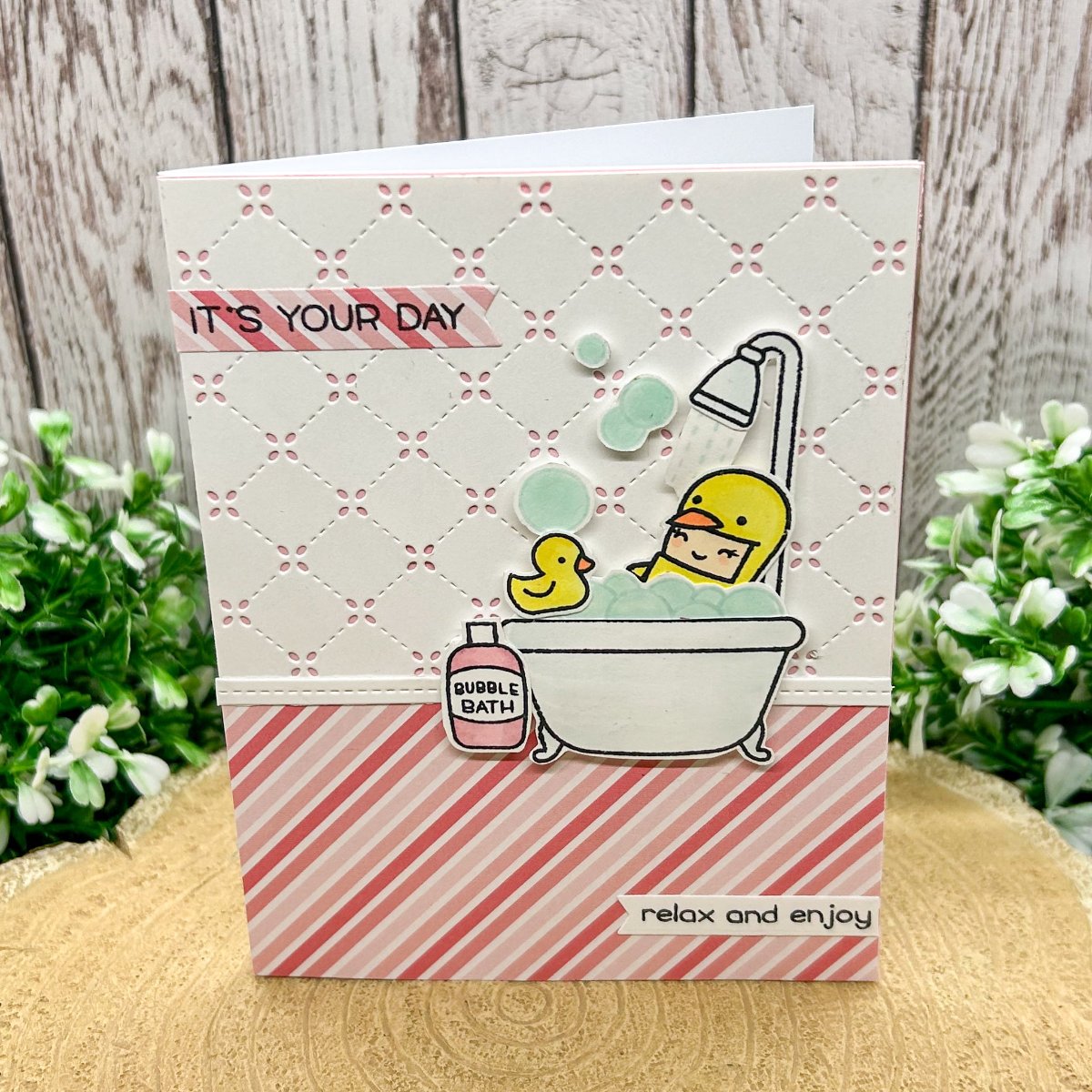 Relax & Enjoy Bathing Chick Handmade Card-1