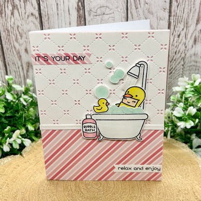 Relax & Enjoy Bathing Chick Handmade Card-1