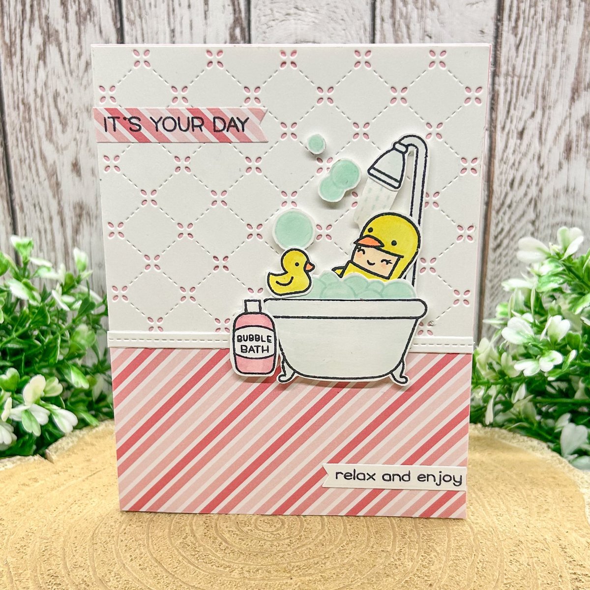 Relax & Enjoy Bathing Chick Handmade Card