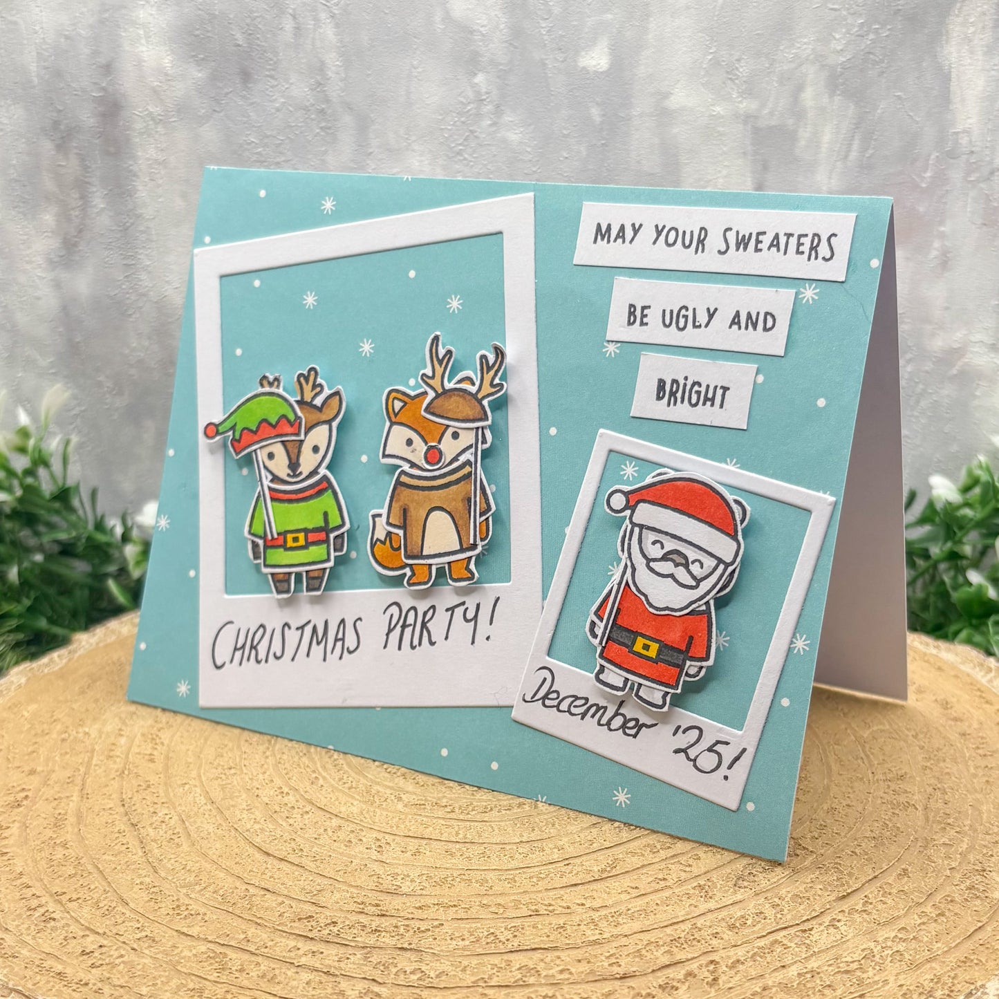 Santa & Reindeers Party Photos Handmade Christmas Card-1