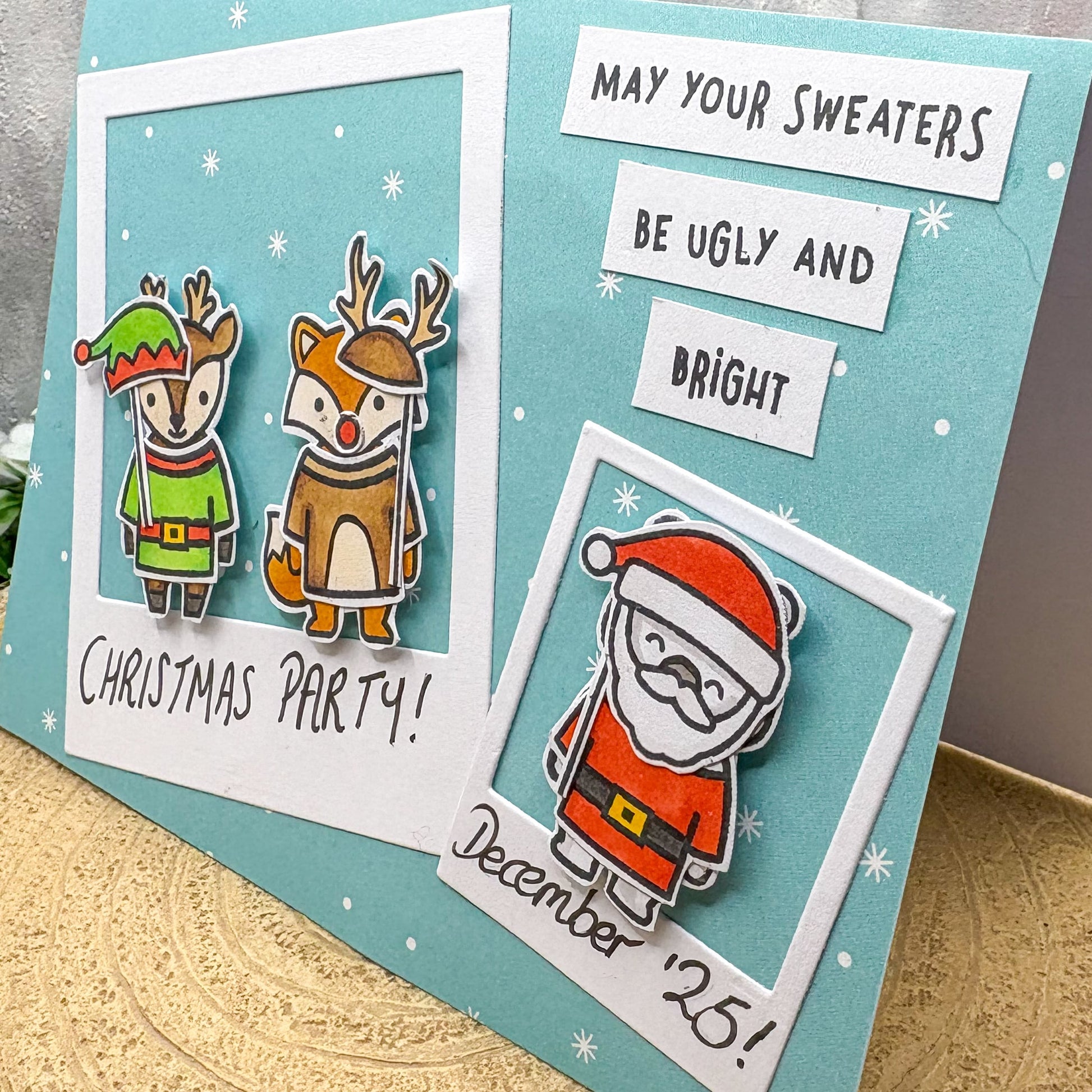 Santa & Reindeers Party Photos Handmade Christmas Card-2