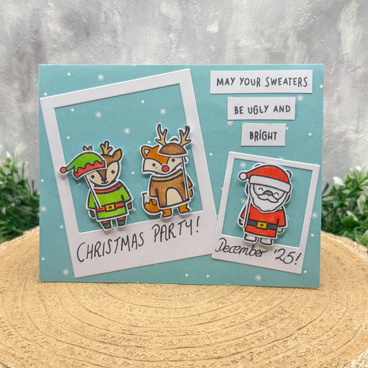 Santa & Reindeers Party Photos Handmade Christmas Card