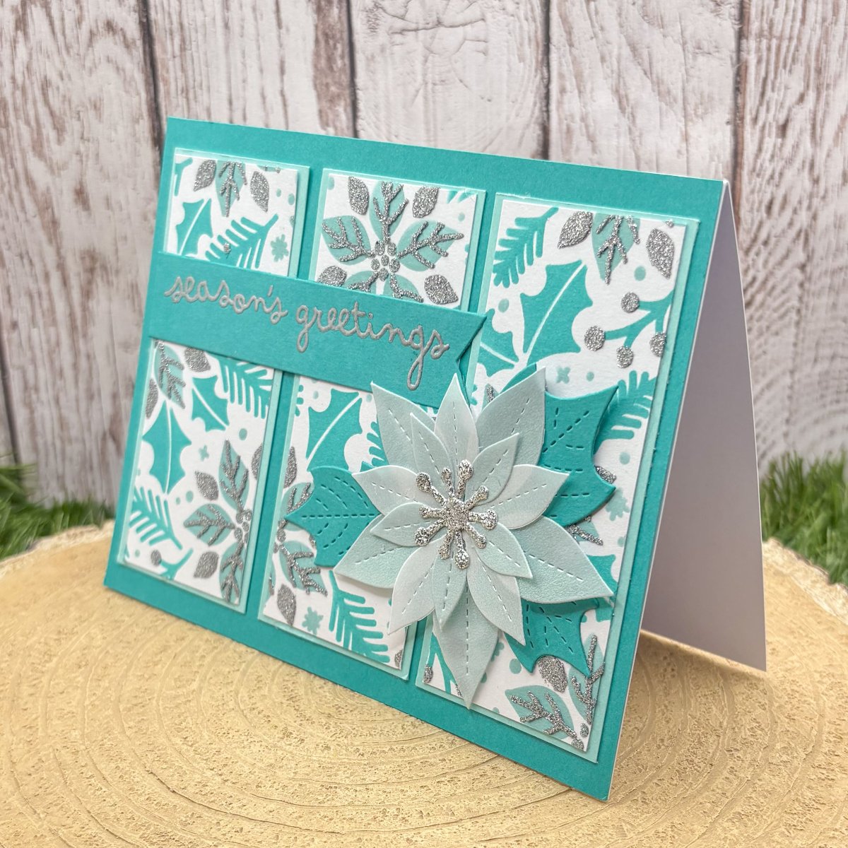 Season's Greetings Poinsettia Handmade Christmas Card-1