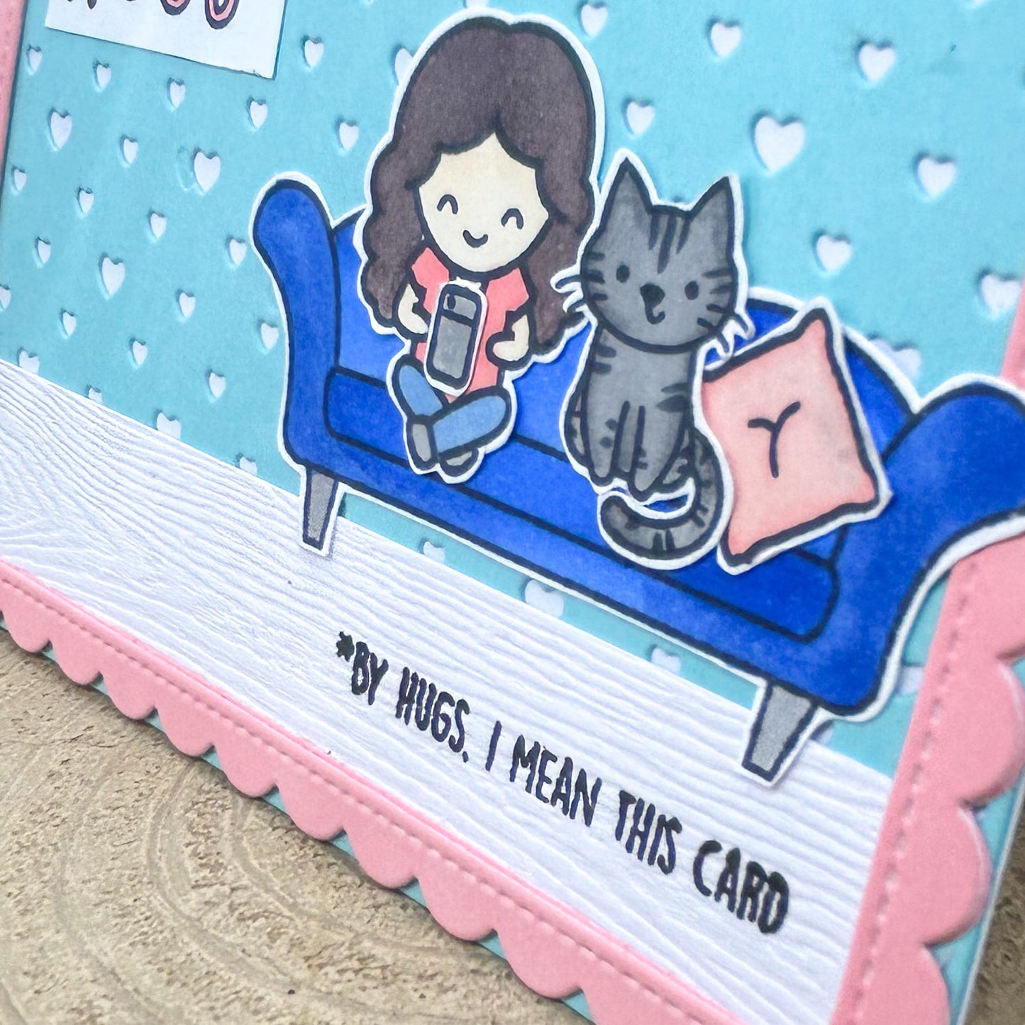 Sending Hugs Girl & Cat Handmade Card-2