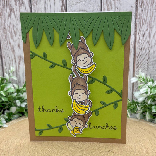 Thanks Bunches Swinging Monkeys Handmade Thank You Card