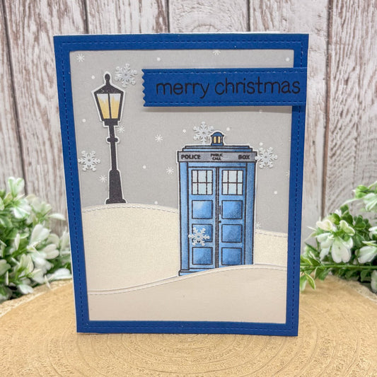 Time Doctor's Tardis Handmade Christmas Card