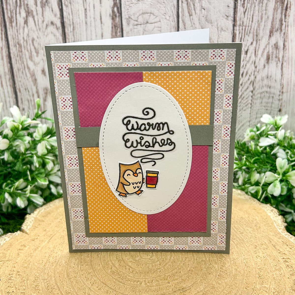 Warm Wishes Owl & Hot Drink Handmade Card-1