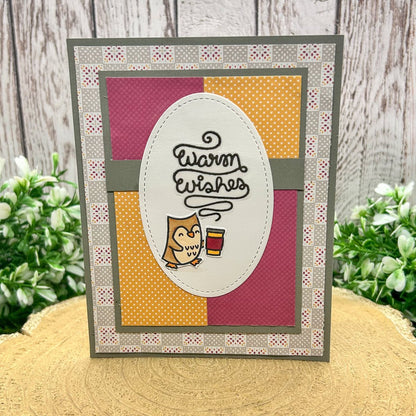 Warm Wishes Owl & Hot Drink Handmade Card