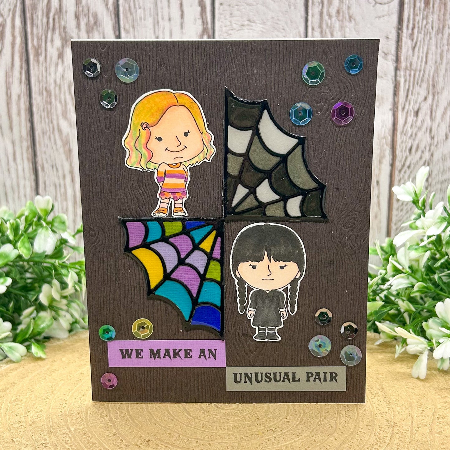  Wednesday & Enid Character Themed Handmade Card