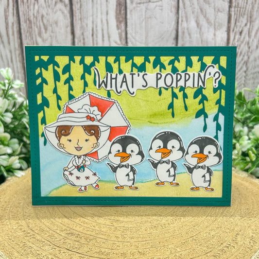 What's Poppin Mary & Penguins Handmade Character Card