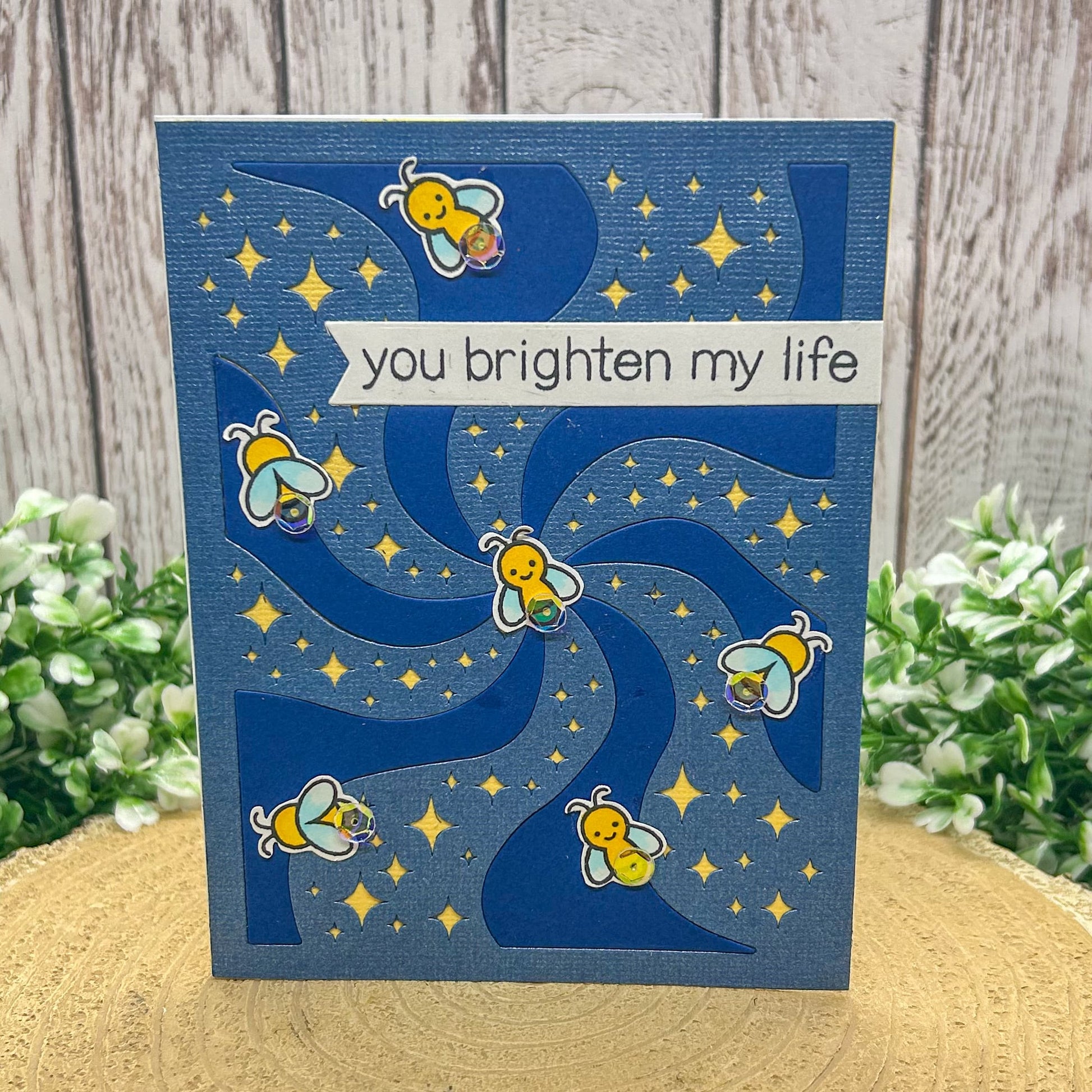 You Brighten My Life Fireflies Handmade Card